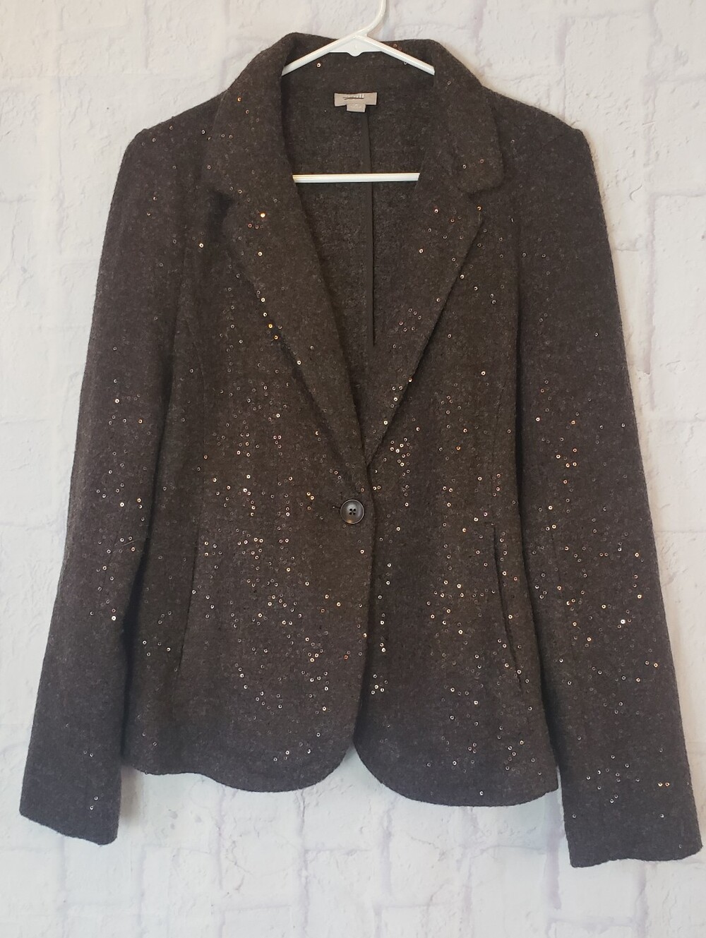 J. JILL Brown Wool-Blend Sequin Sweater Blazer Medium